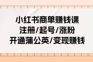 （11130期）小红书商单赚钱课：注册/起号/涨粉/开通蒲公英/变现赚钱（25节课）