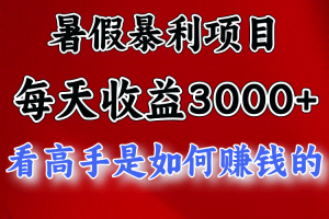 （11422期）暑假暴利项目，每天收益3000+ 努努力能达到5000+，暑假大流量来了