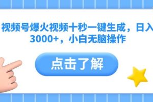 （14507期）视频号爆火视频十秒一键生成，日入3000+，小白无脑操作