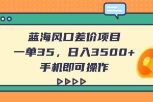 （14164期）蓝海风口差价项目，一单35，日入3500+，手机即可操作