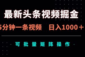 （14261期）最新头条视频掘金，5分钟一条视频，日入1000＋！可矩阵批量操作
