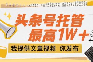 （15222期）【头条号托管 】团队提供文章视频，你发布，每天5分钟，最高躺挣1W+