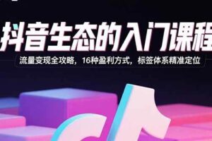 （15856期）抖音生态的入门课程：流量变现全攻略，16种盈利方式，标签体系精准定位