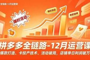 （16884期）拼多多全链路-12月运营课，爆款打造、卡投产技术、活动破局，店铺单日利润破万
