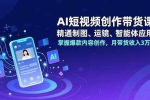 （16871期）AI短视频创作带货课，精通制图、运镜、智能体应用，掌握爆款内容创作，月带货收入3万+