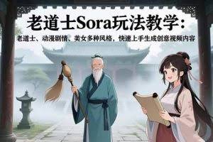 （16862期）老道士Sora玩法教学：老道士、动漫剧情、美女多种风格，快速上手生成创意视频内容