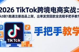 （18027期）2026TikTok跨境电商实战-更新：从0到1跑通注册选品上架，出单发货回款全流程手把手教学