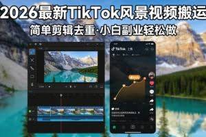 （18001期）2026最新TikTok风景视频搬运简单剪辑去重小白副业月入 8000