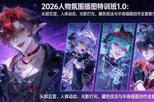 （17936期）2026人物氛围插图特训班1.0：头部五官、人体动态、光影打光、藏色技法与半身插图创作全套教学
