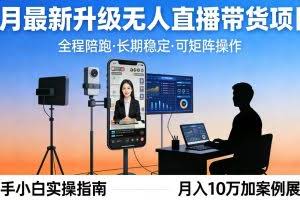 （17923期）4月最新升级 无人直播 带货 全程陪跑  长期稳定 可矩阵  每天半小时新手小白实操月入 十万