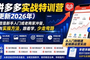 （20158期）拼多多实战特训营(更新26年0831)：不管是新手入门或老商家冲量，都有实操方法，跟着学，少走弯路