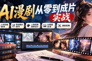 (21069期)AI漫剧从零到成片实战:小说改编剧本、原创模仿创作、人物场景道具设计、AI画面生成与漫剧剪辑